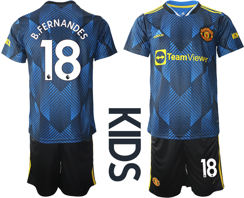 Youth 2021-2022 Club Manchester United Second away blue #18 Soccer Jersey